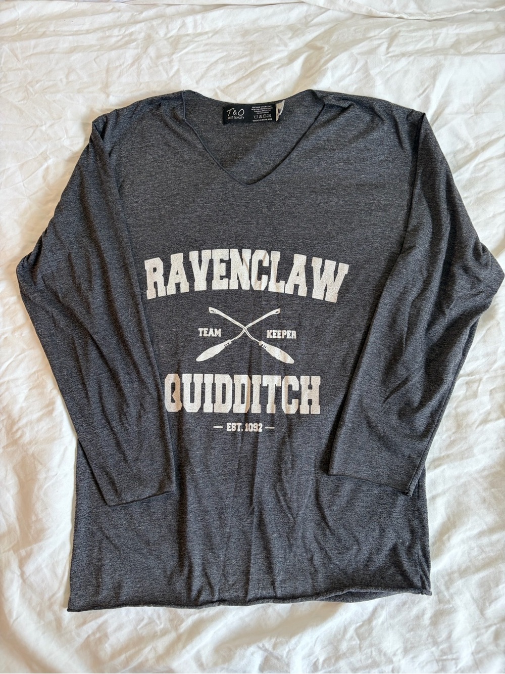 t/o Ravenclaw Quidditch Dark Gray Long-Sleeve V-Neck Shirt